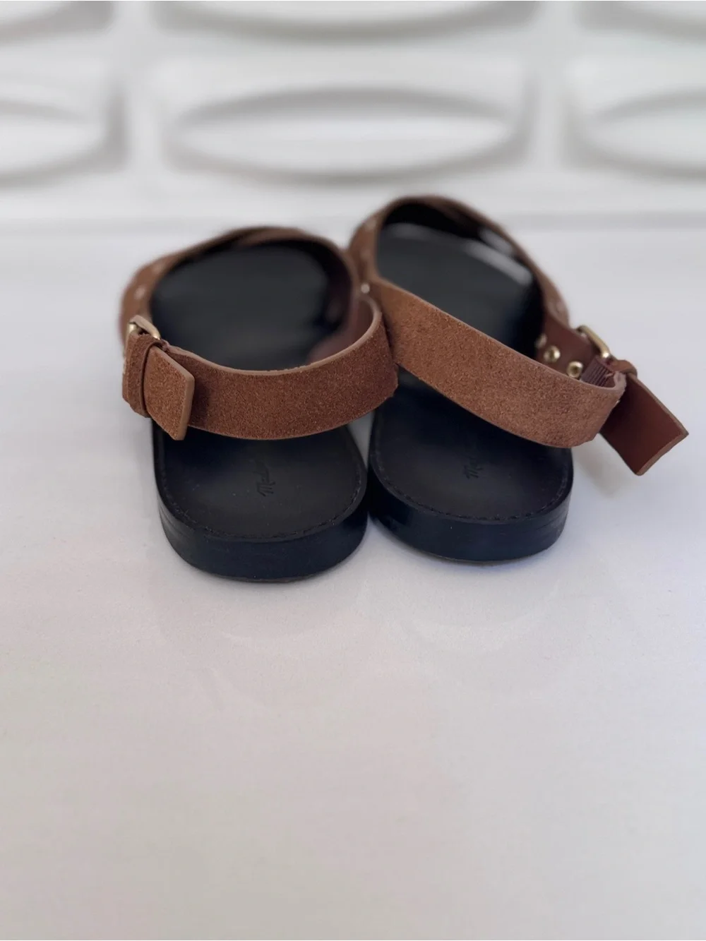 Madewell Brown Suede Crisscross Sandals with Gold Studs